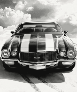 1970 Chevy Camaro in Black and White Diamond Painting