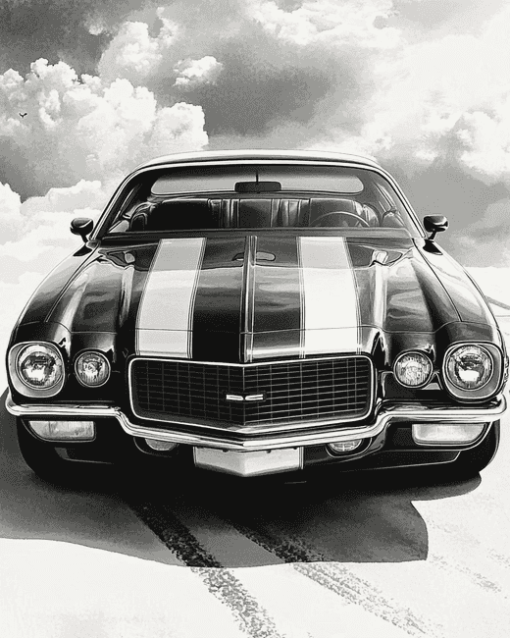 1970 Chevy Camaro in Black and White Diamond Painting