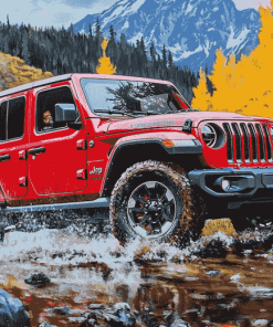 2018 Jeep Wrangler Red Engine Diamond Painting