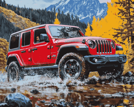 2018 Jeep Wrangler Red Engine Diamond Painting