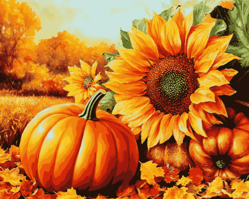 "Autumn Pumpkin Blossom Diamond Painting"