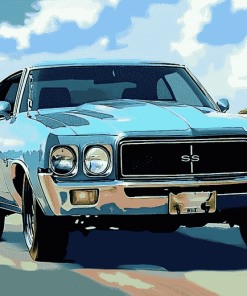 70s Blue Classic Car Diamond Painting