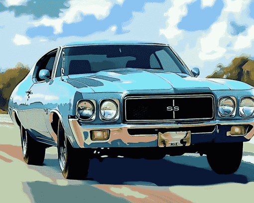 70s Blue Classic Car Diamond Painting