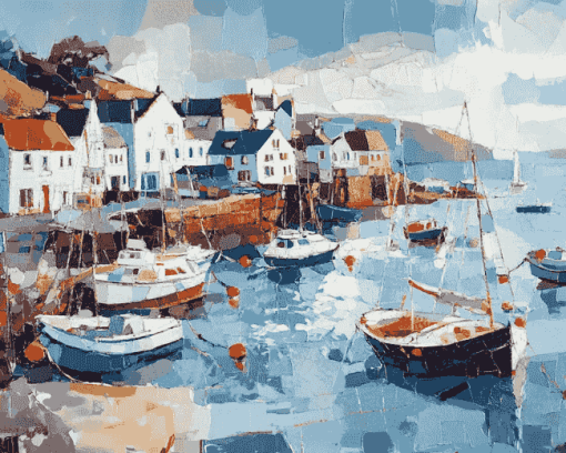 Abstract Aberdovey Boat Scene Diamond Painting