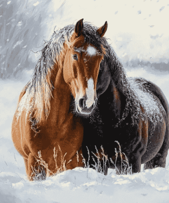 Adorable Winter Horses Diamond Painting