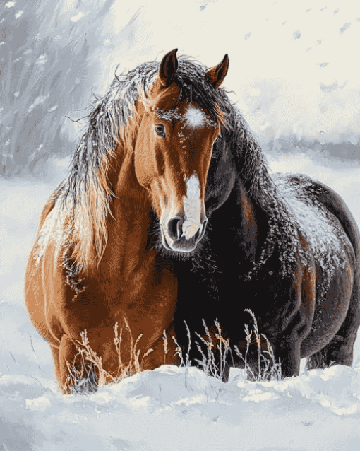 Adorable Winter Horses Diamond Painting