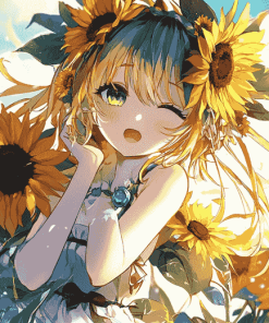 Aesthetic Anime Sunflower Girl Diamond Painting