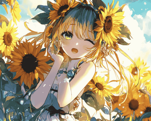 Aesthetic Anime Sunflower Girl Diamond Painting