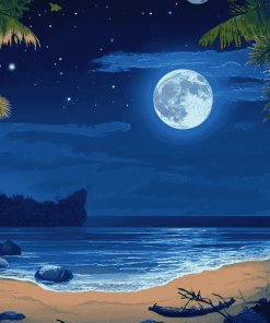 Aesthetic Beach Moonlit Seascape Diamond Painting