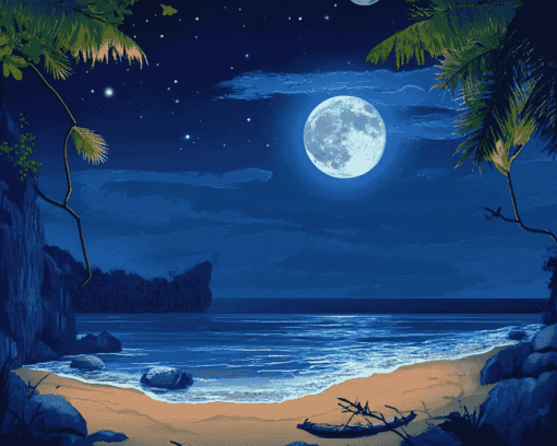 Aesthetic Beach Moonlit Seascape Diamond Painting