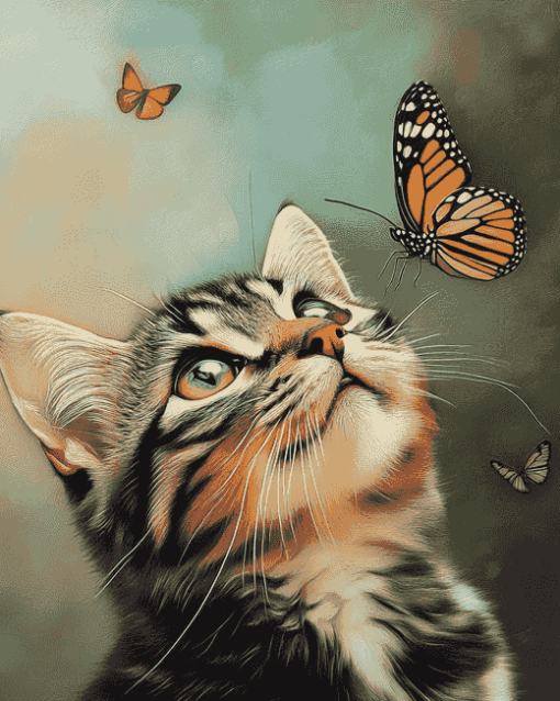 Aesthetic Butterfly on Cat Diamond Painting