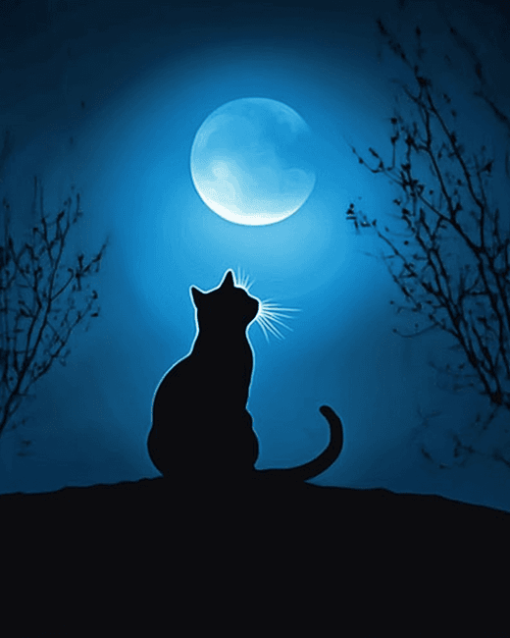 Aesthetic Cat Moon Silhouette Diamond Painting