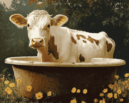 Aesthetic Cow Bathtub Diamond Painting