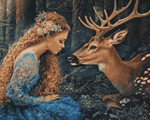 Aesthetic Deer and Girl Diamond Painting