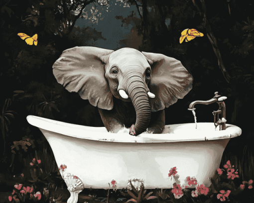 Aesthetic Elephant in Bathtub Diamond Painting