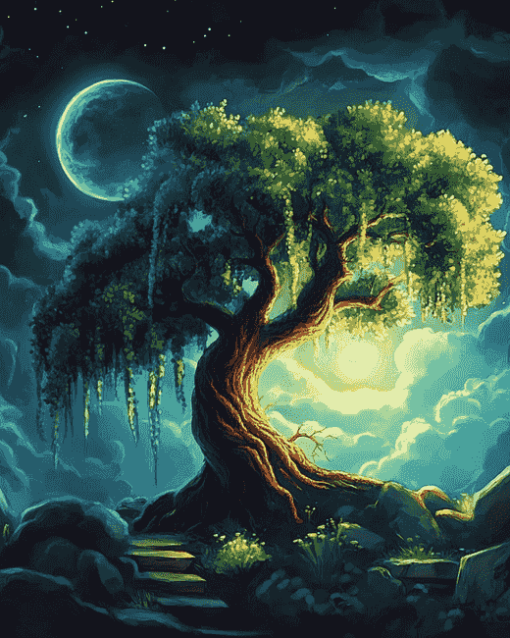 Aesthetic Fantasy Tree Night and Day Diamond Painting