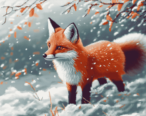 Aesthetic Fox in Snow Diamond Painting