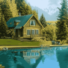 Aesthetic Lakeside Cabin Scene Diamond Painting