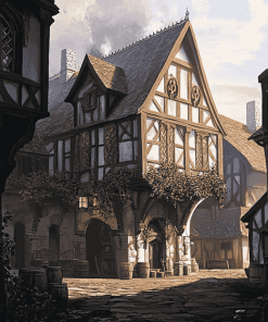 Aesthetic Medieval Inn Building Diamond Painting