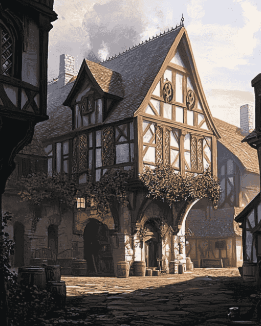 Aesthetic Medieval Inn Building Diamond Painting