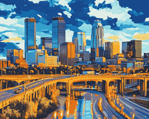 Aesthetic Minneapolis Skyline Diamond Painting