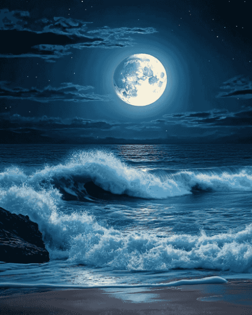 Aesthetic Moonlit Ocean Waves Diamond Painting