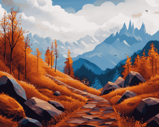 Aesthetic Mountain Path Diamond Painting