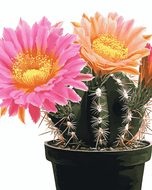 Aesthetic Pink and Yellow Cactus Blooms Diamond Painting