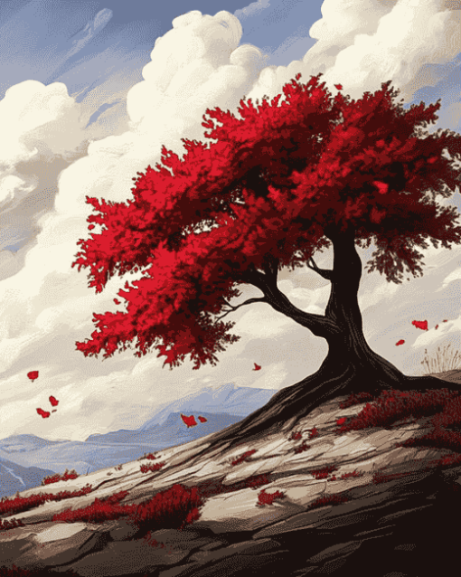 Aesthetic Red Tree Diamond Painting