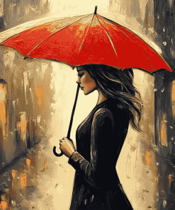 Aesthetic Red Umbrella Girl Diamond Painting