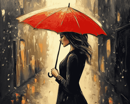 Aesthetic Red Umbrella Girl Diamond Painting