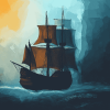 Aesthetic Sail Ship on Ocean Waves Diamond Painting