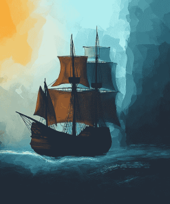 Aesthetic Sail Ship on Ocean Waves Diamond Painting