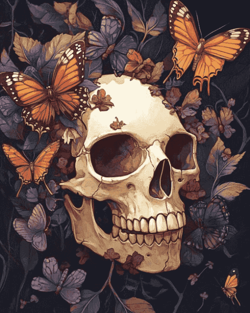 Aesthetic Skull With Butterflies Diamond Painting