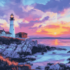 Aesthetic Sunset at Portland Lighthouse Diamond Painting