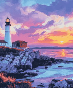 Aesthetic Sunset at Portland Lighthouse Diamond Painting