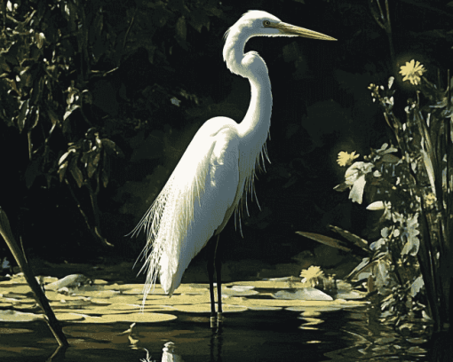 Aesthetic White Heron Diamond Painting