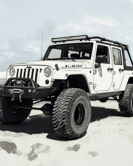 Aesthetic White Jeep Jku Diamond Painting