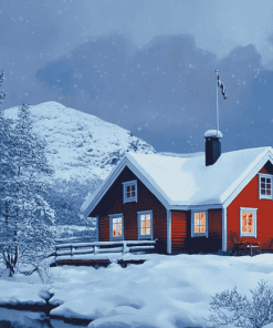 Aesthetic Winter Cabin Norway Diamond Painting