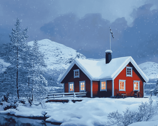 Aesthetic Winter Cabin Norway Diamond Painting