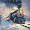 Aesthetic Winter Steam Train Diamond Painting