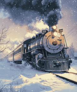 Aesthetic Winter Steam Train Diamond Painting