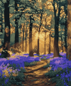 Aesthetic Woodland Bluebell Landscape Diamond Painting