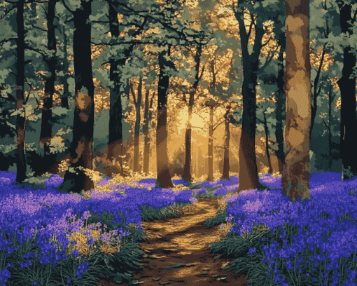 Aesthetic Woodland Bluebell Landscape Diamond Painting