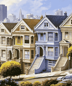 Alamo Square Vintage Homes Diamond Painting