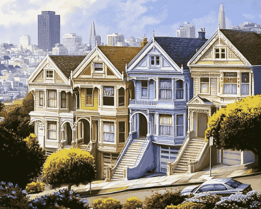 Alamo Square Vintage Homes Diamond Painting