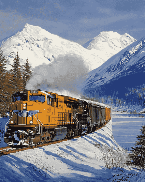 Alaska Winter Railroad Landscapes Diamond Painting