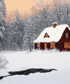 Amazing Snowy Bungalow Diamond Painting