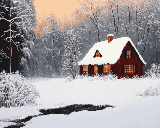 Amazing Snowy Bungalow Diamond Painting