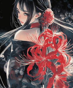 Anime Asian Girl with Spider Lilies Diamond Painting